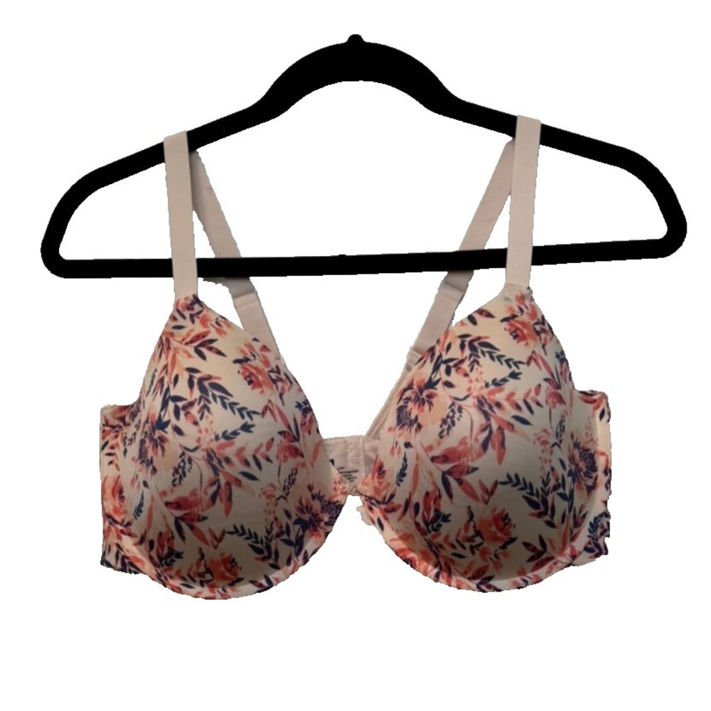 Maidenform 38D Fab Fit Full Coverage Pink Blue Floral Print Lace Underwire Bra